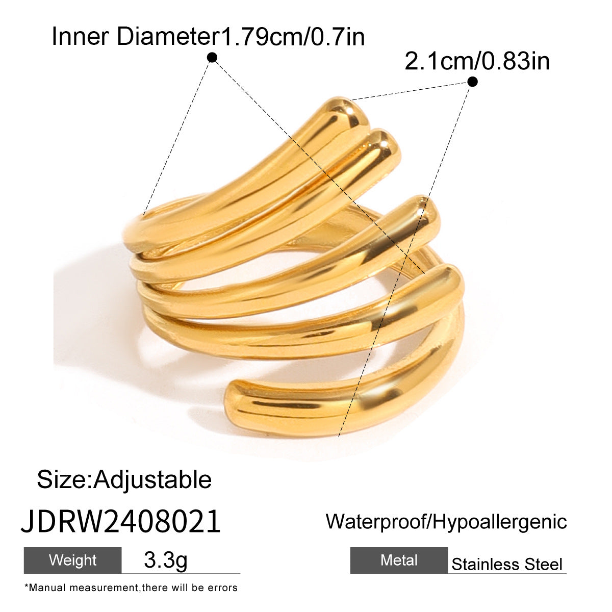 Anello aperto geometrico in acciaio inossidabile con finitura galvanizzata per uno stile minimalista moderno unisex