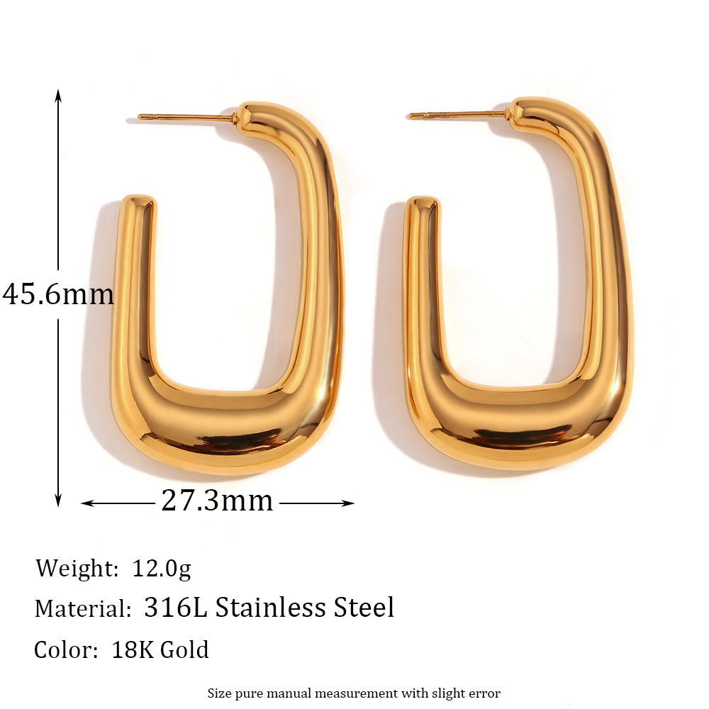 Vintage-Inspired Geometric Hollow Hammered Texture Stainless Steel 18K Gold Plated Earrings for Women