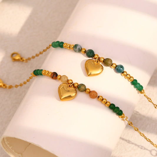 Fashionable Vintage French-Style Stainless Steel Plated 18K Gold Heart and Lips Bracelet for Women