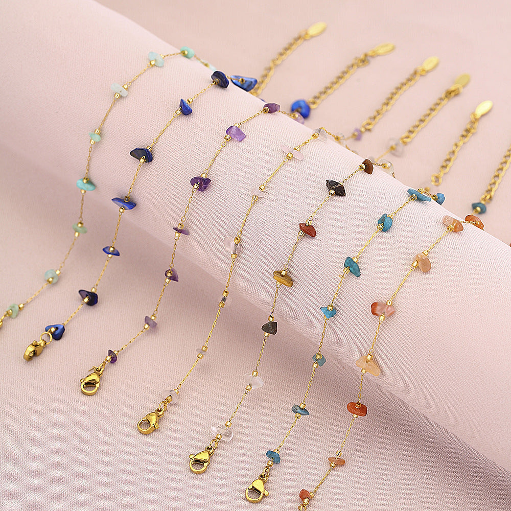 Bracciale alla moda geometrico in acciaio al titanio con finitura galvanica per uomo e donna, con accento in pietra naturale turchese