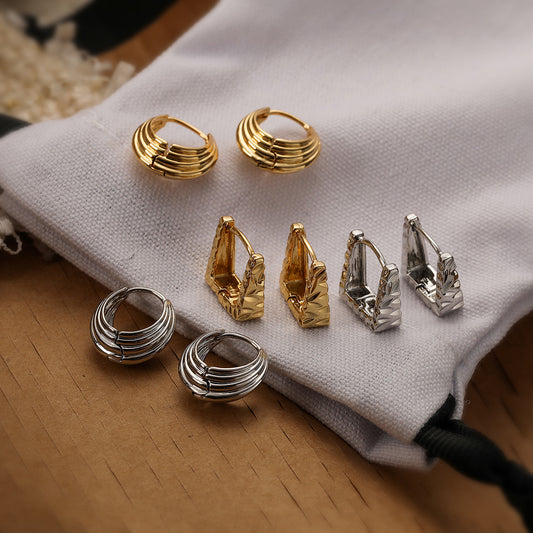 Pendientes de Cobre Geométricos Minimalistas con Baño de Oro para Mujer, Tachuelas de Moda de Inspiración Vintage