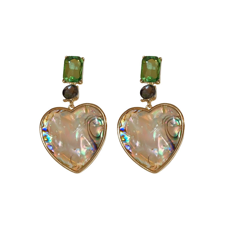 Orecchini a perno vintage a forma di cuore in acrilico con intarsio di strass, stile artistico retrò, con perni in acciaio inossidabile