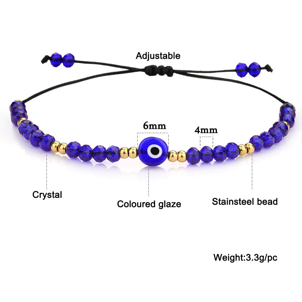 Evil Eye Heart Crystal Beaded Bracelet Stainless Steel Plated Women's Jewelry