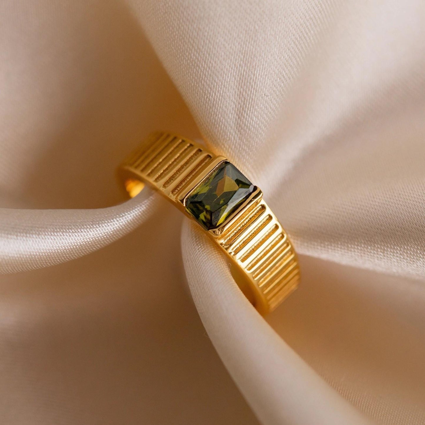 Personalized Geometric Stainless Steel Open Ring with Birthstone Accents for Women