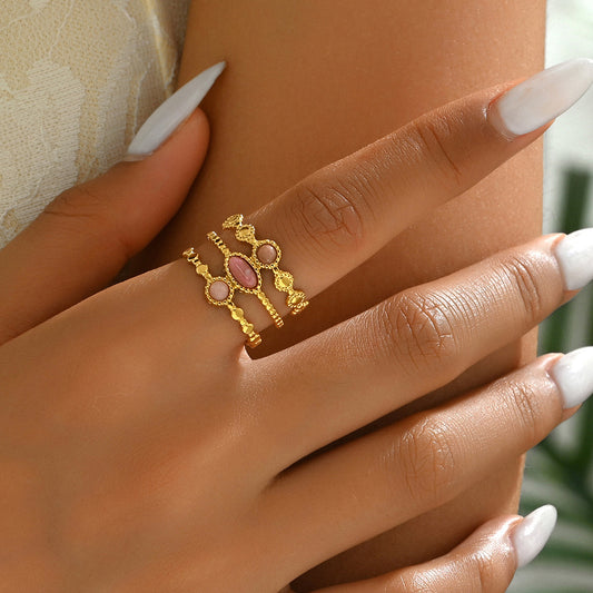 Minimalist Geometric Women's Copper Ring with Gold-Plated Inlay and Adjustable Open Band Design