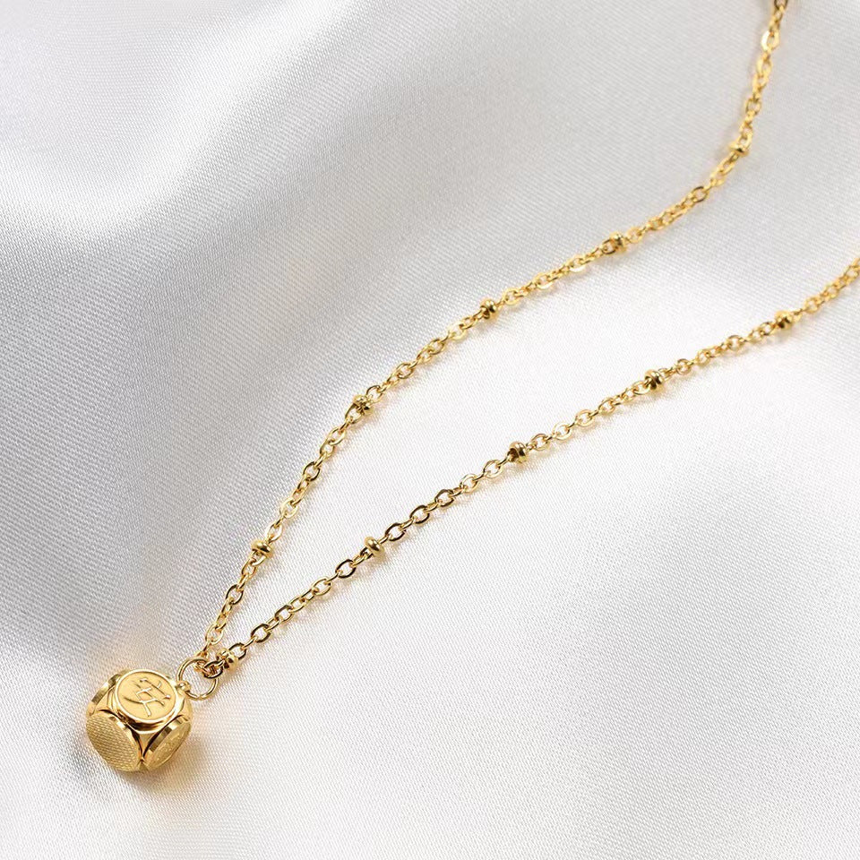 Geometric Chinese Character Pendant Necklace in Titanium Steel with Gold Inlay for Women