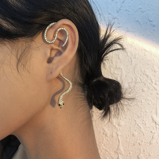 Minimalist Retro Geometric Snake-Shaped Zirconia-Set Ear Cuffs for Women Stainless Steel Hypoallergenic No-Piercing Earrings