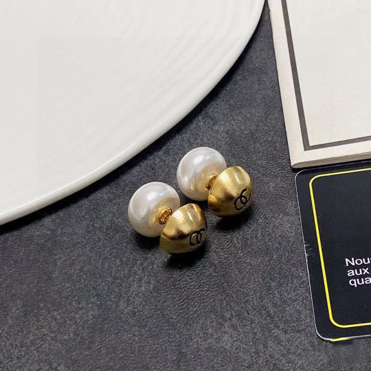 Elegant Gold Plated Brass Letter Pearl Stud Earrings with 925 Sterling Silver Posts for Women