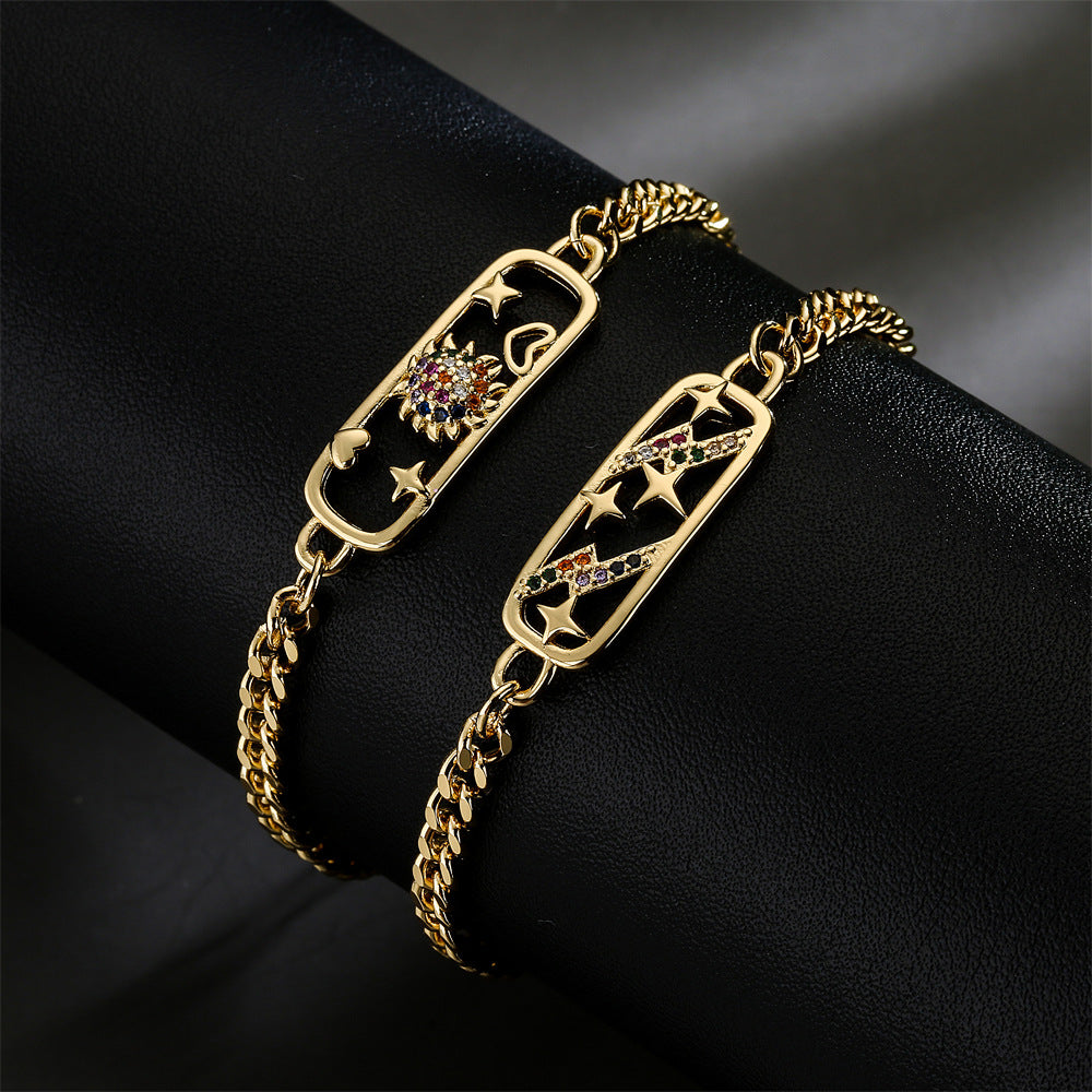 Geometric Brass Gold Plated Cubic Zirconia Inlay Bracelet for Women