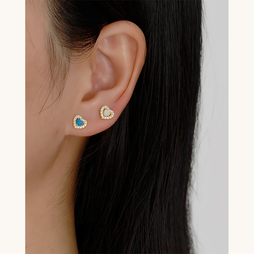 Minimalist Heart-Shaped S925 Sterling Silver Stud Earrings with Rhinestone Inlay, Dainty Fresh Ear Jewelry for Women