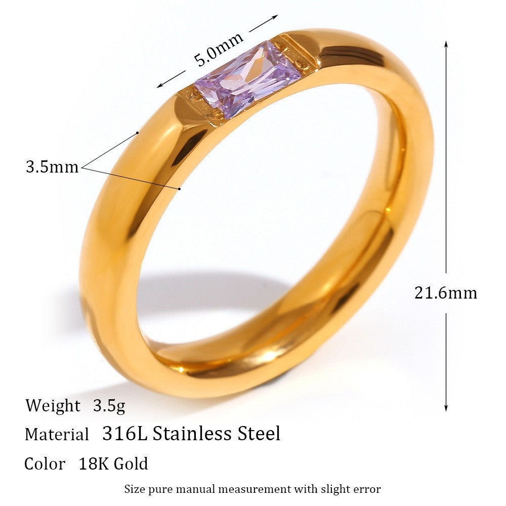 Vintage-Style Geometric Titanium Steel Ring Set for Women with 18K Gold Plating and Enamel Finish