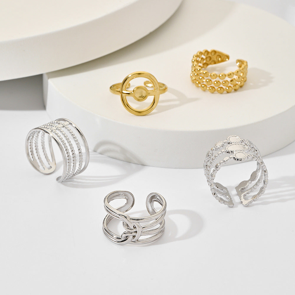 Geometric Plated Stainless Steel Ring Unisex