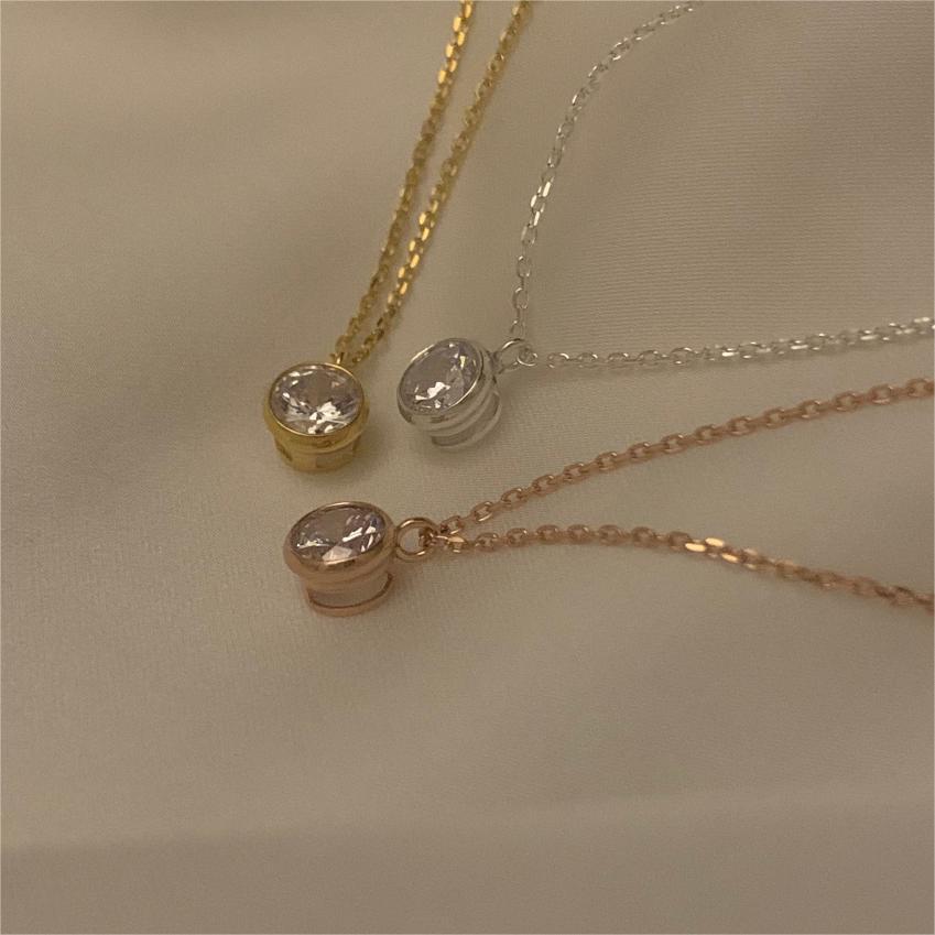 Minimalist Geometric Pendant Necklace in 925 Sterling Silver with Rhinestone Inlay and Rainbow Accents on Snake Chain