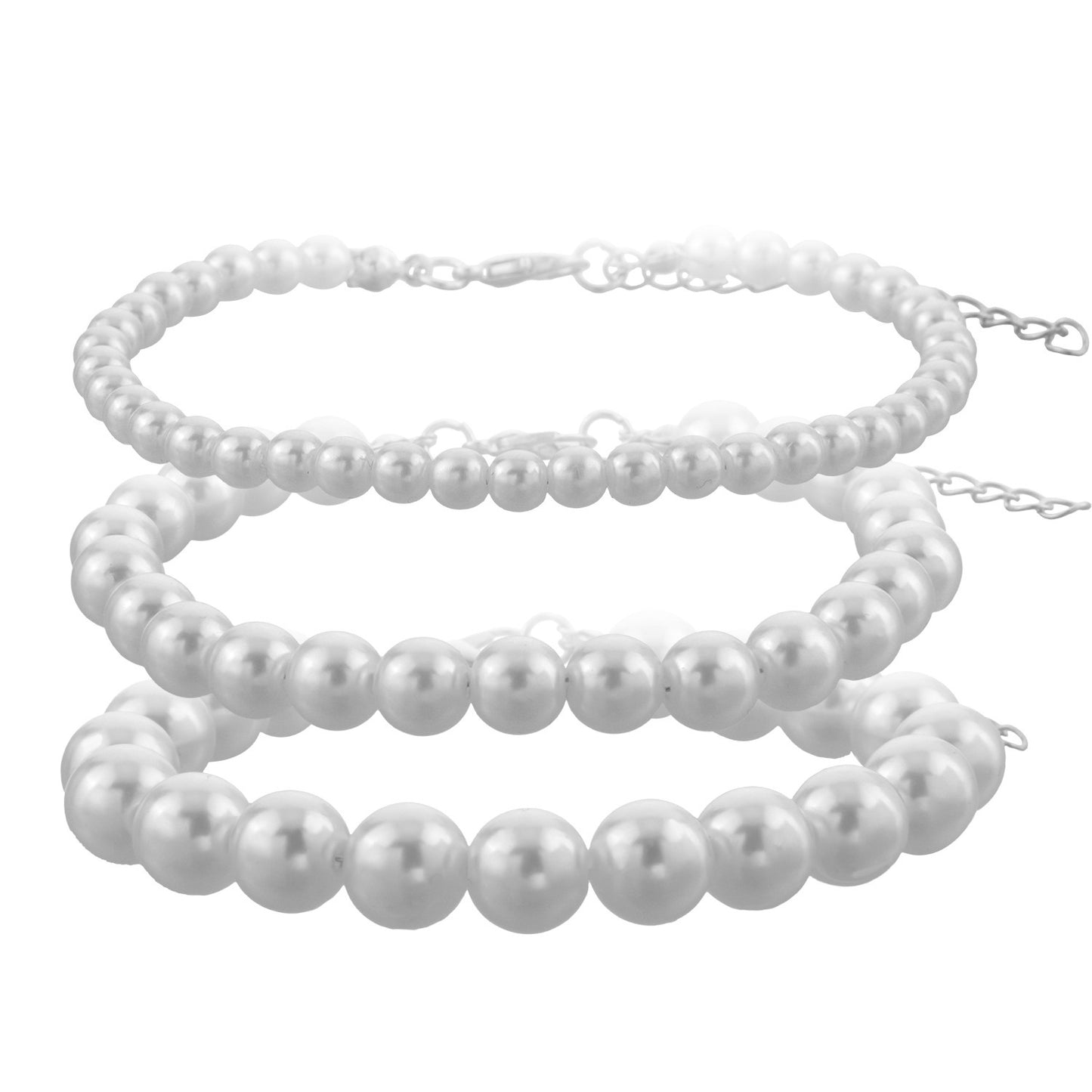 Natural Style Minimalist White Pearl Bracelet Set for Women Alloy with Electroplating Finish
