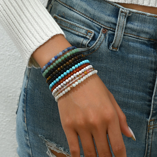 Set di bracciali geometrici di perline stile OL alla moda da donna, bracciali intrecciati a mano con pietre naturali di alta qualità estetica