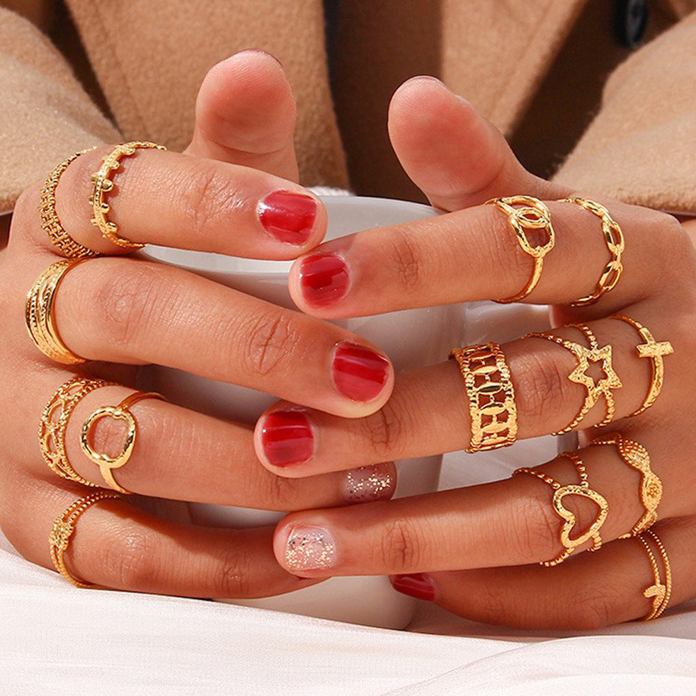 Anillo abierto trenzado de acero inoxidable calado geométrico a la moda para mujer con acabado chapado