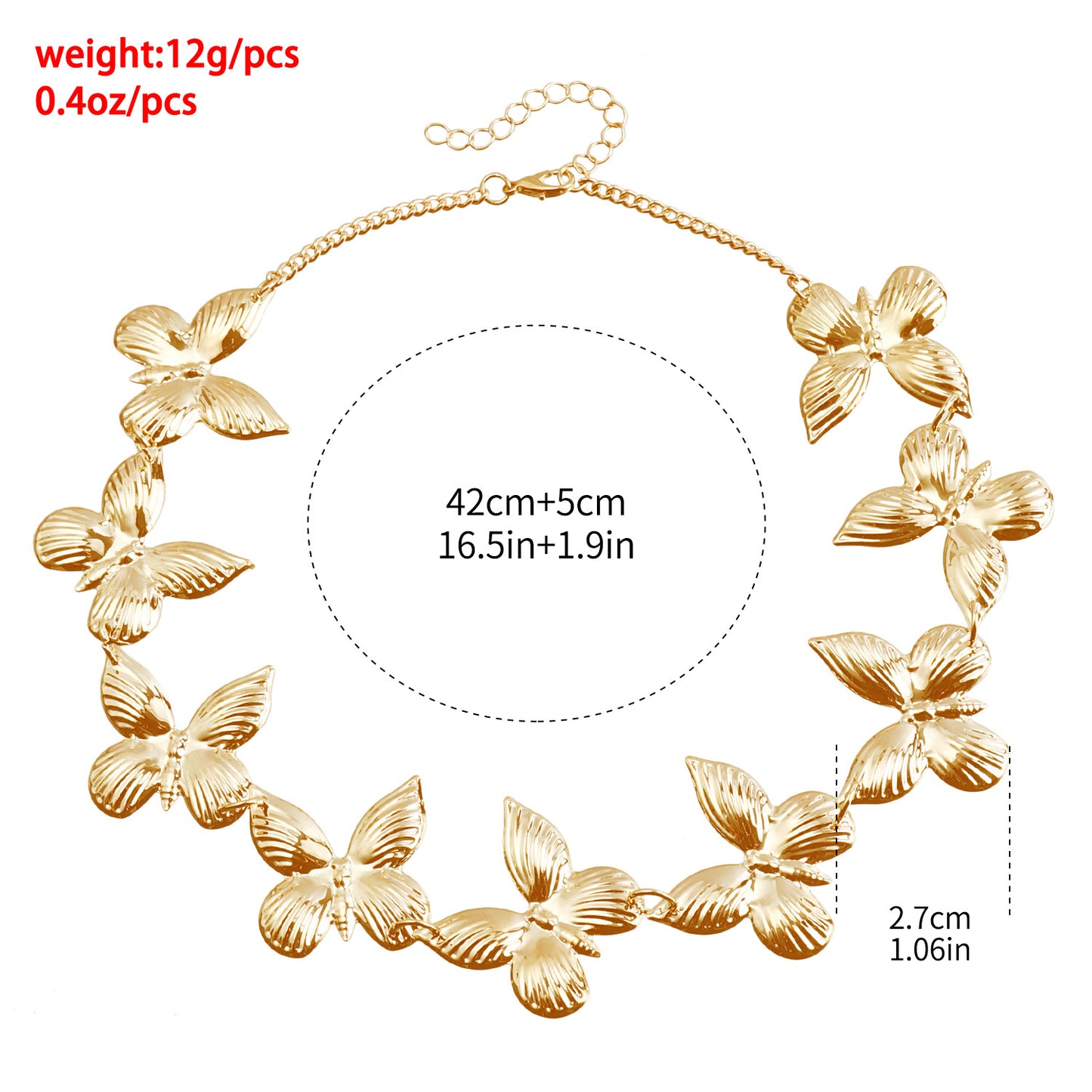 Collar de mariposa estilo punk con diseño geométrico en aleación con acabado chapado para mujer