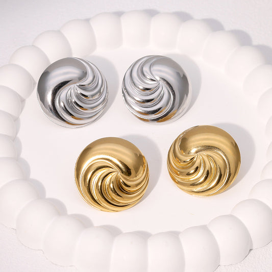 Pendientes Minimalistas Geométricos Redondos de Acero Inoxidable para Mujer con Baño de Oro