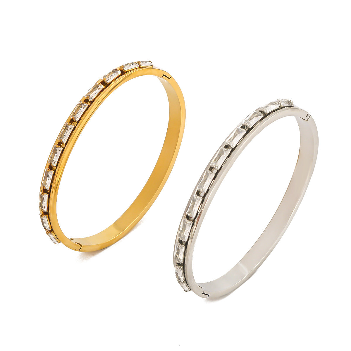 Ins Style Irregular Shape Stainless Steel 18K Gold Plated Diamond Accented Cuff Bracelet for Women