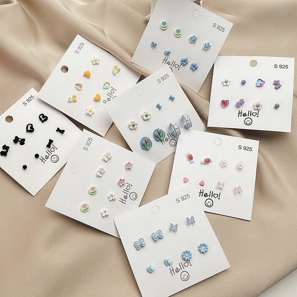 Sweet Geometric Floral Ceramic Stud Earrings with Stainless Steel Posts