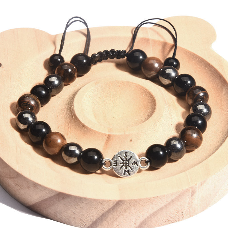 Men's Geometric Alloy Beaded Bracelet with Tiger Eye and Black Hematite