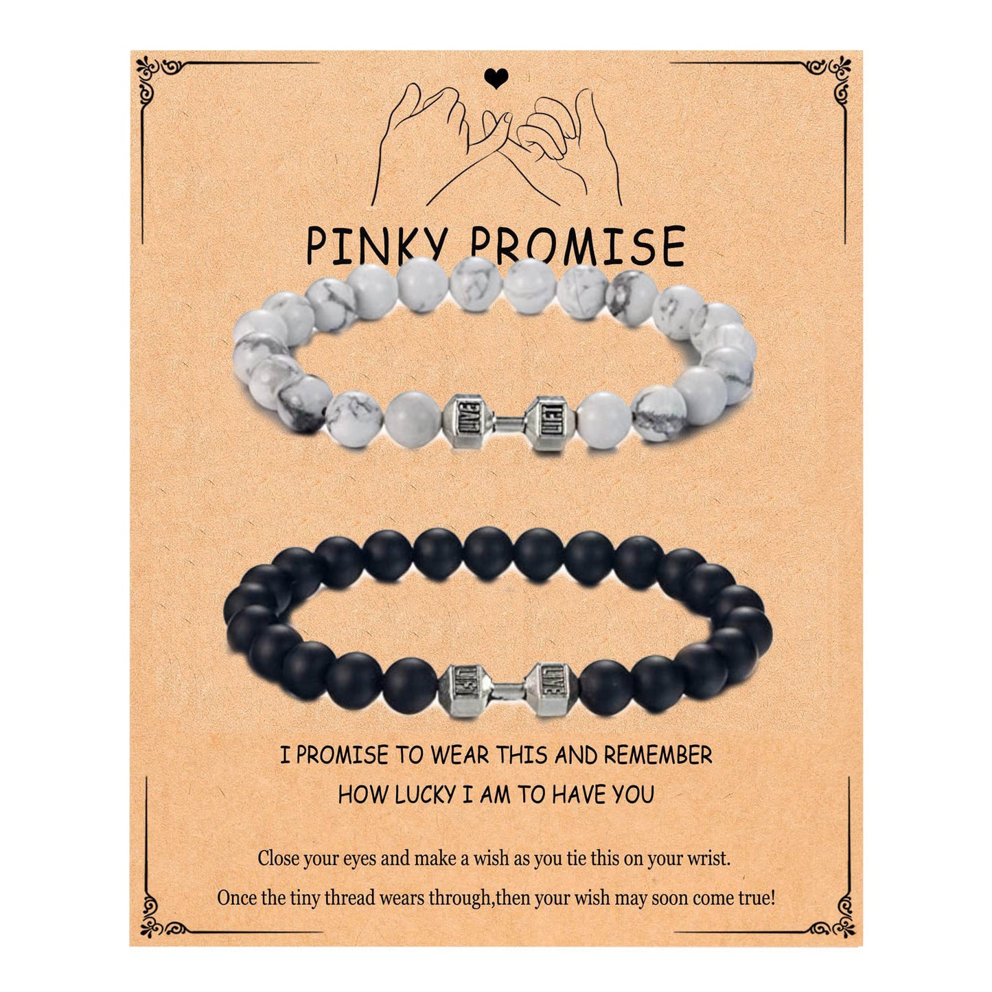 Minimalist Black and White Matte Geometric Dumbbell Pendant Turquoise Beaded Bracelet Set for Couples