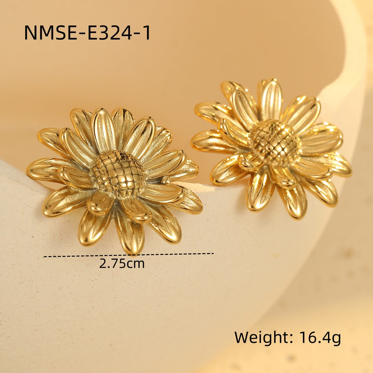 Fashionable Floral-Shaped Stainless Steel Stud Earrings with Plating Finish for Women