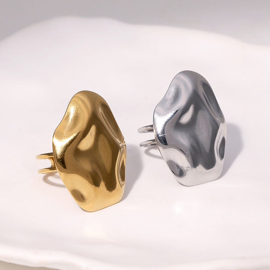 Minimalist Geometric Stainless Steel Open Ring with 18K Gold Plating for Women