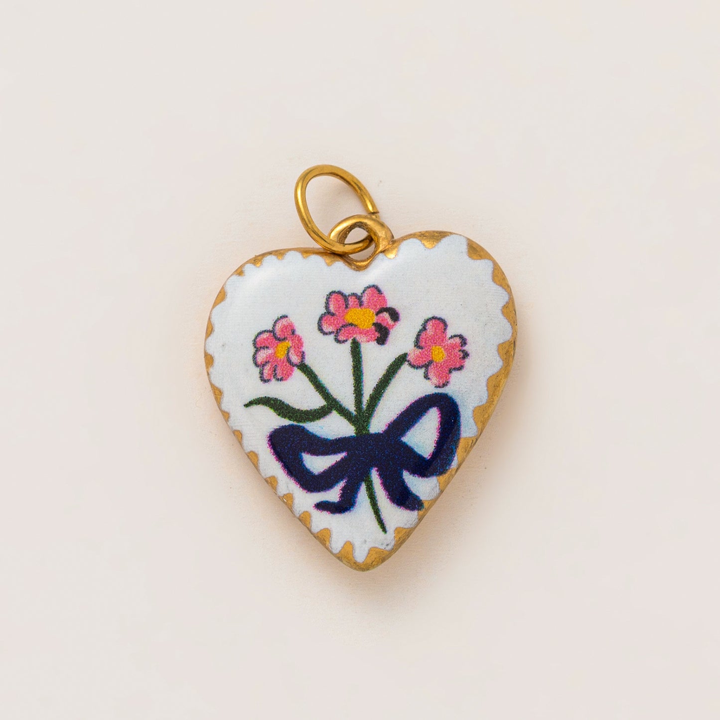 Vintage 18K Gold Plated Stainless Steel Heart Flower Charm Bar for Women