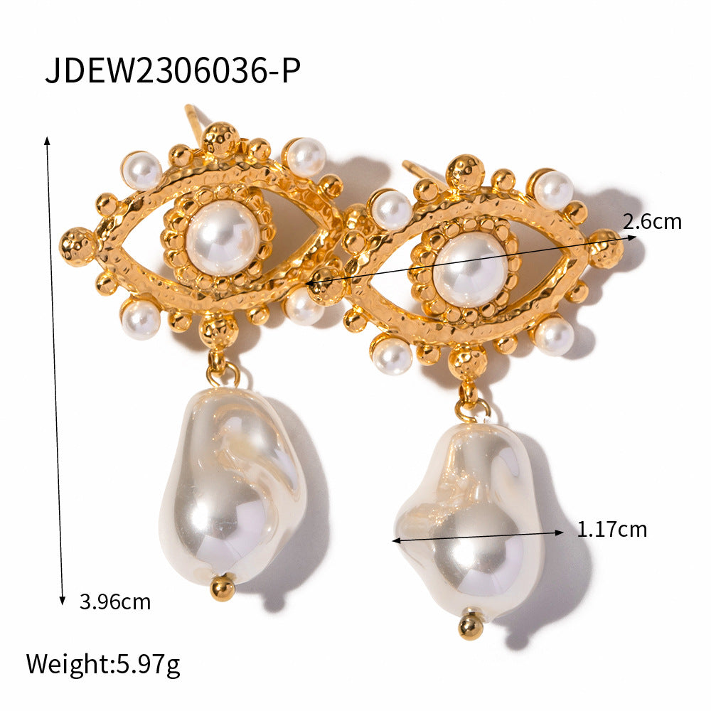 Pendientes de combinación de corazón de flor de ojo de demonio chapados en acero inoxidable geométricos estilo INS para mujer