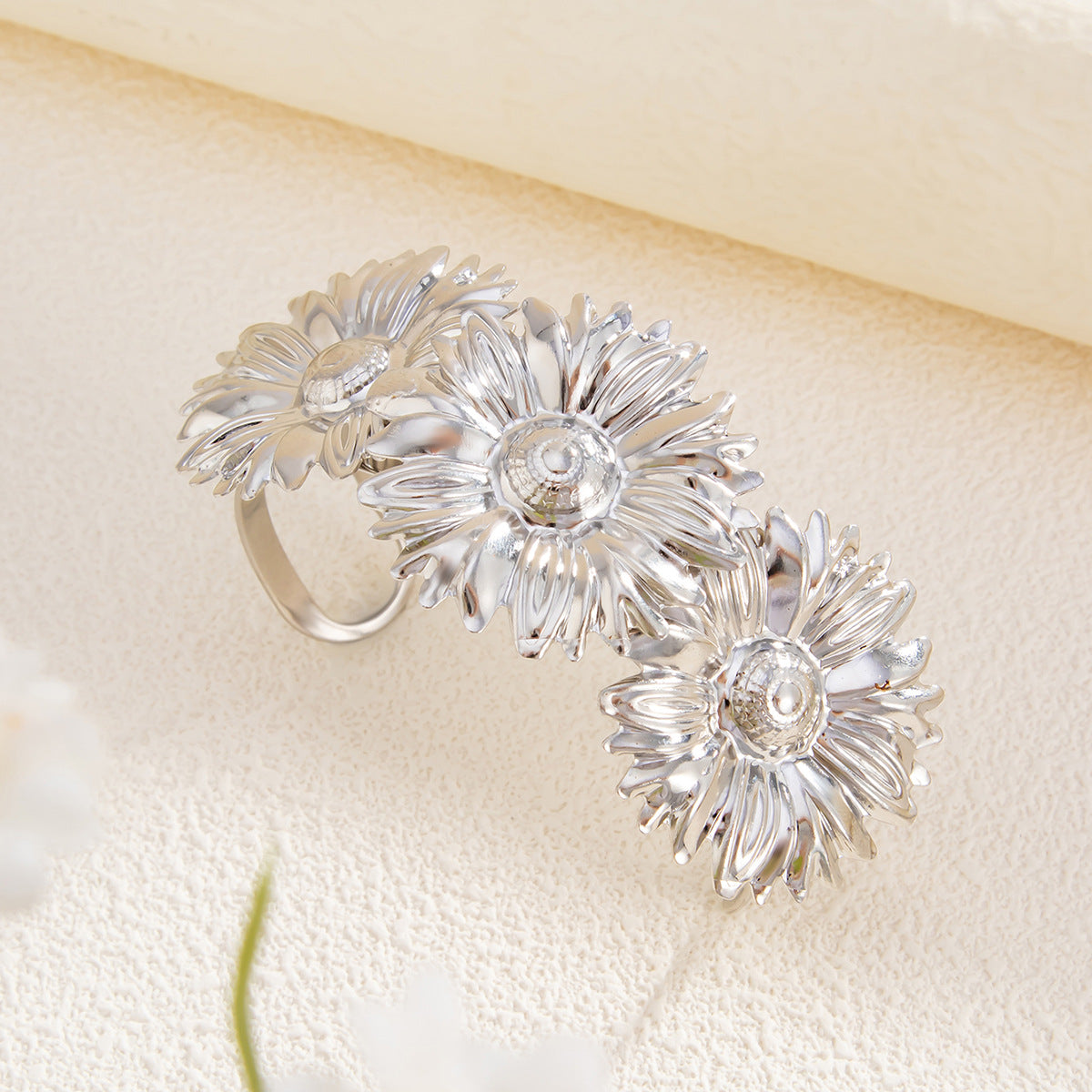 Vacation Style Sunflower and Floral Metal Cuff Bracelet for Women with Plated Finish