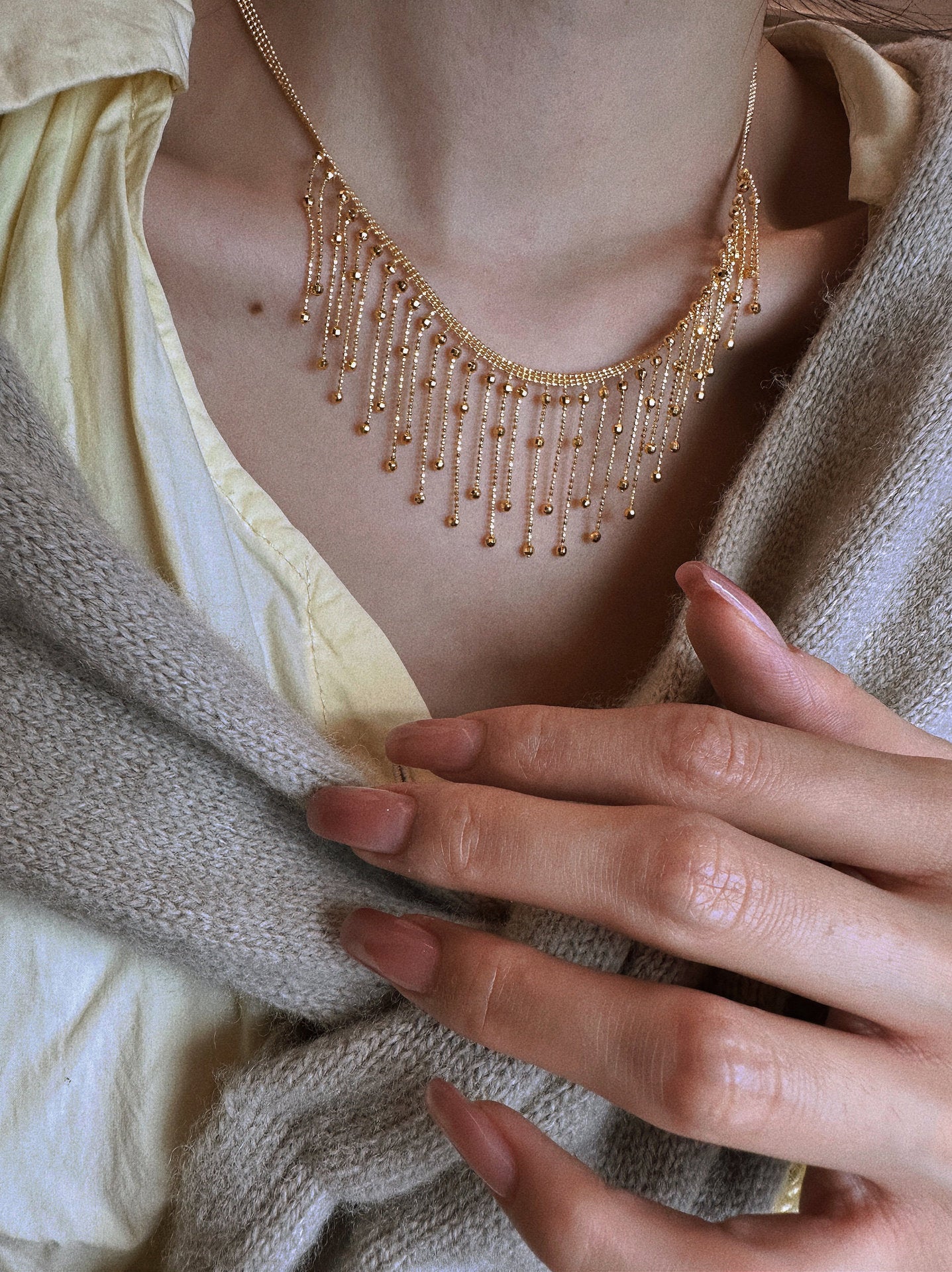 Collana con Pendente Nappa Minimalista da Donna, a Forma Geometrica, Placcata Rame, Catenina per Clavicole