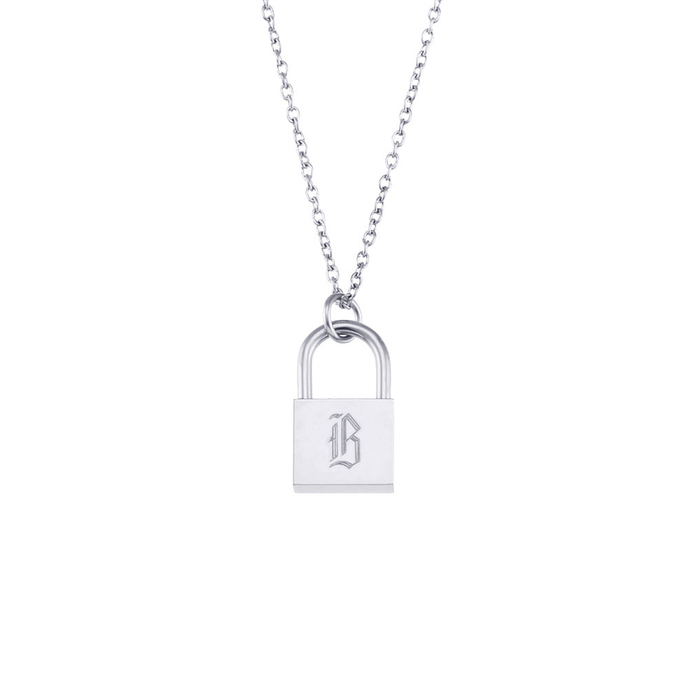 Collana da donna con ciondolo a lucchetto a forma di lettera in acciaio inossidabile alla moda e minimalista con finitura placcata