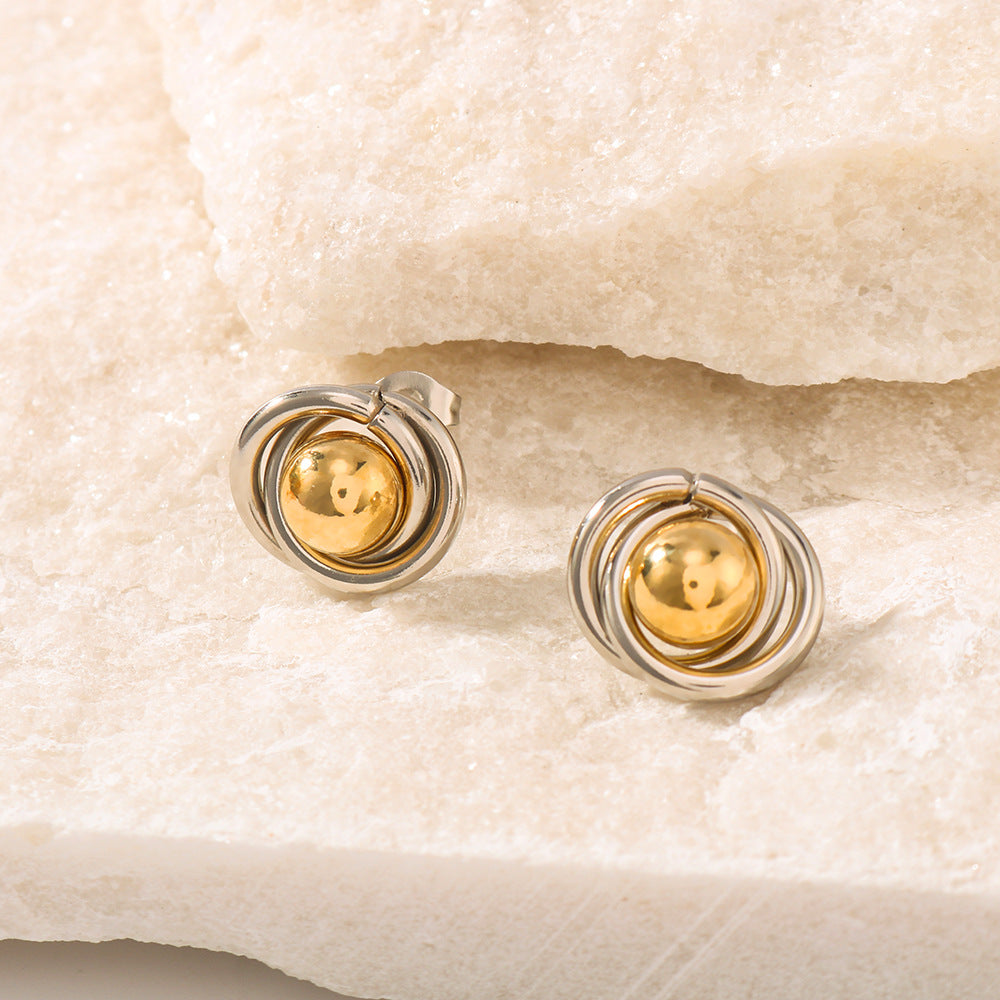 Orecchini da Donna Minimalisti Placcati Oro 18K in Acciaio Inossidabile a Cerchio Geometrico con Sfera