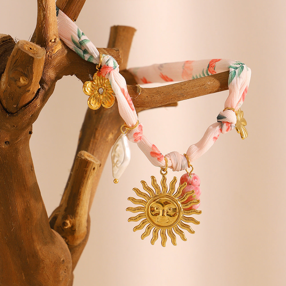 Collana con Pendente a Forma di Sole alla Moda in Acciaio Inossidabile con Placcatura in Oro 18K, Design Floreale, da Donna