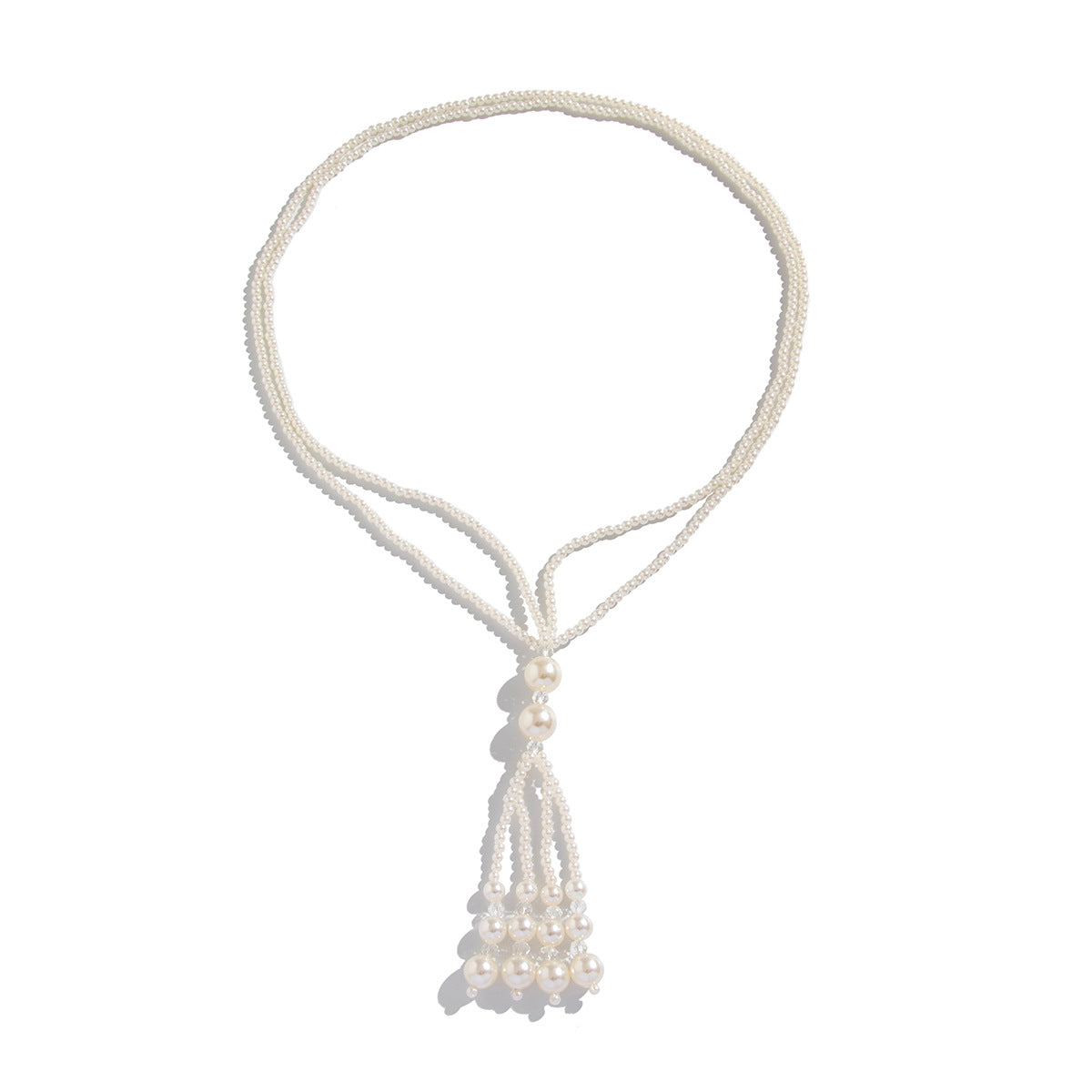 Collana pendente geometrica minimalista con nappe di perle imitate e catena di perline di cristallo a più strati da donna