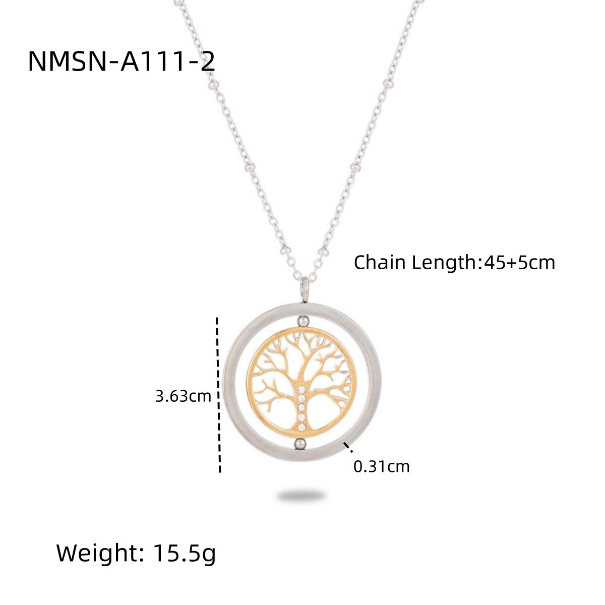 Collana da donna con ciondolo albero della vita geometrico minimalista in acciaio inossidabile con intarsio in strass e placcatura in oro 18 carati
