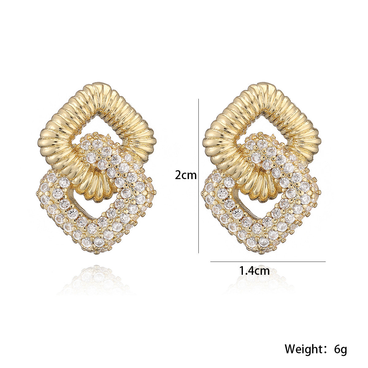 Minimalist Luxury Geometric Gold Plated Brass Stud Earrings with Cubic Zirconia for Women