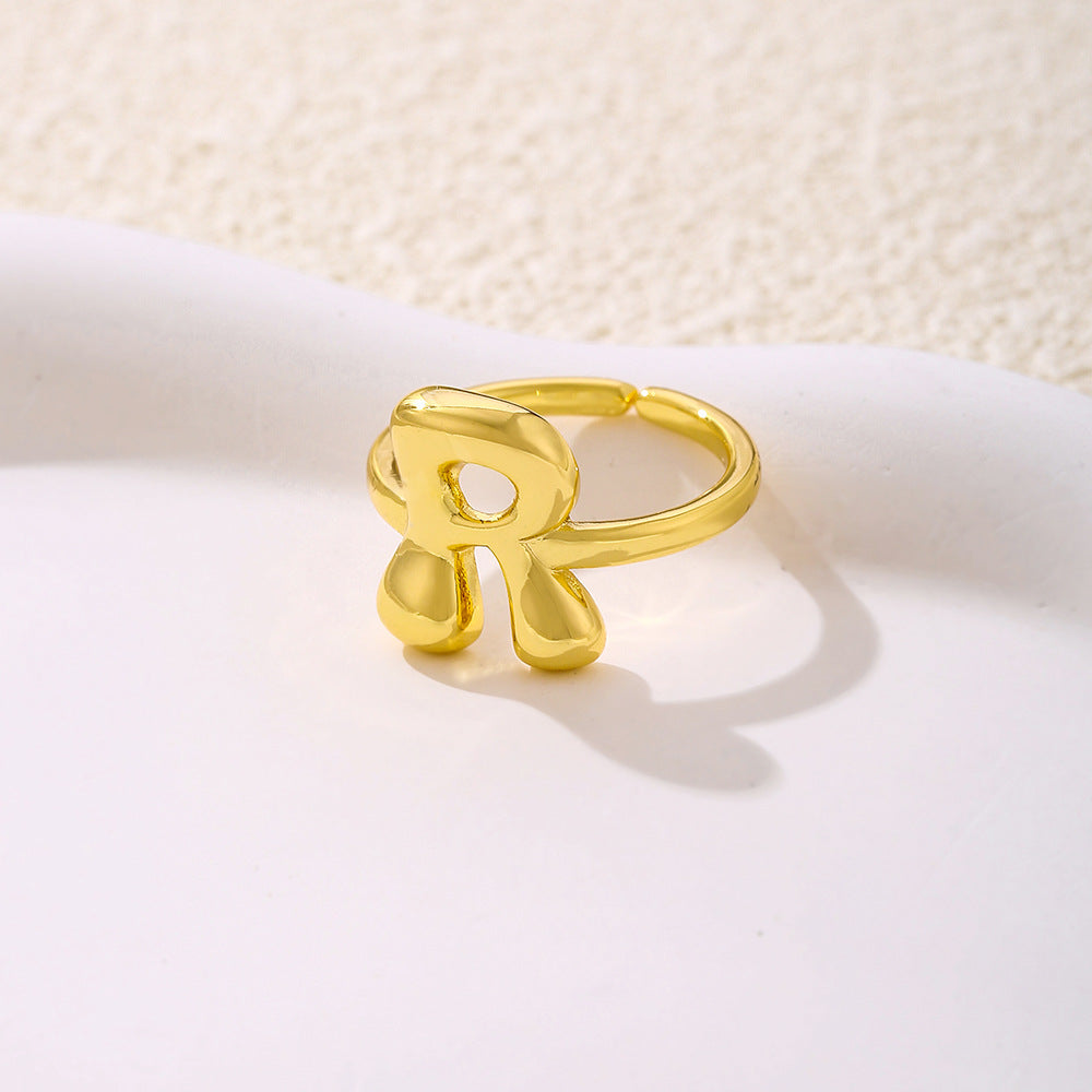 Anello da donna minimalista a forma di lettera in rame placcato oro Anello regolabile aperto Gioielli di lusso fatti a mano