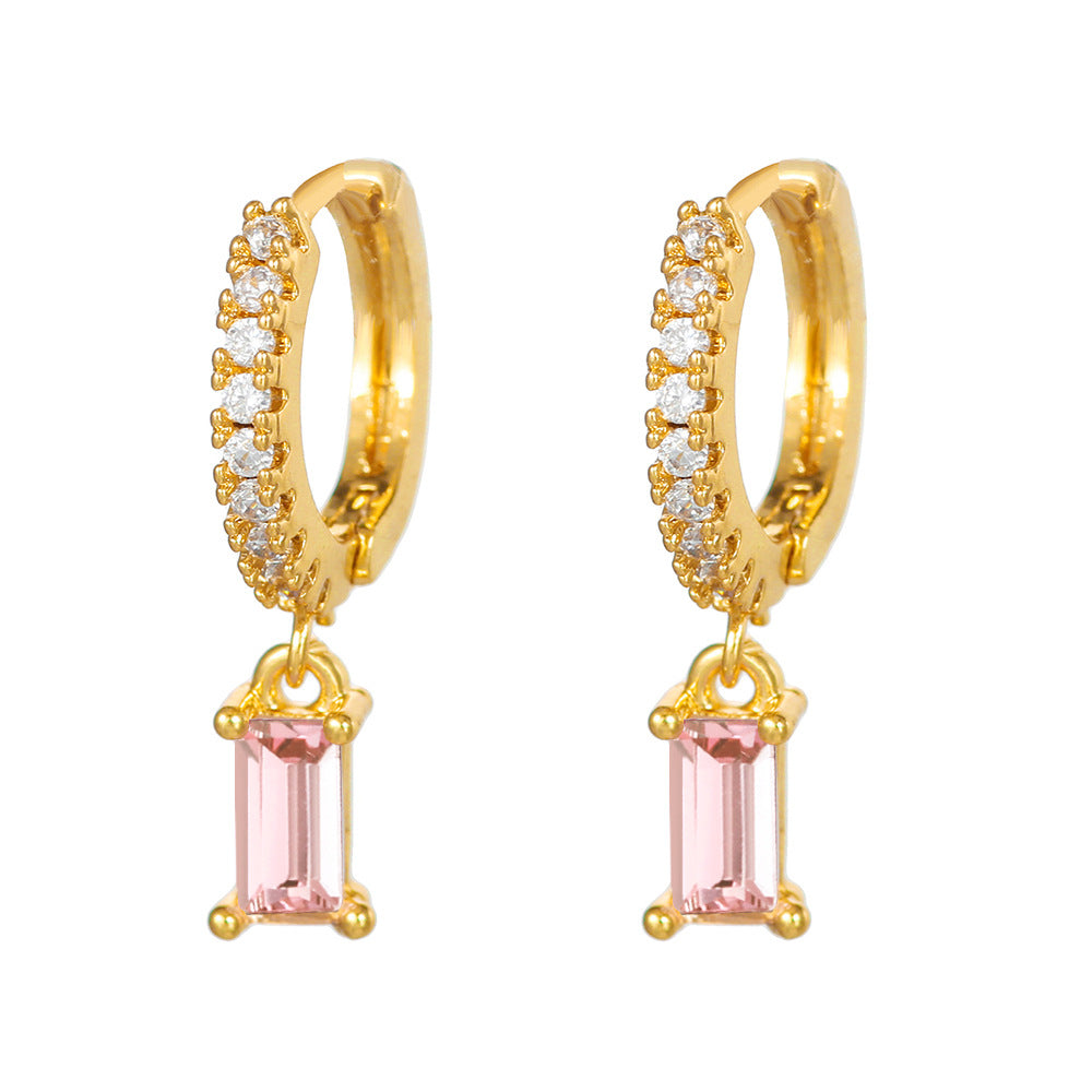Geometric Rectangle Gold Plated Brass Cubic Zirconia Earrings for Women