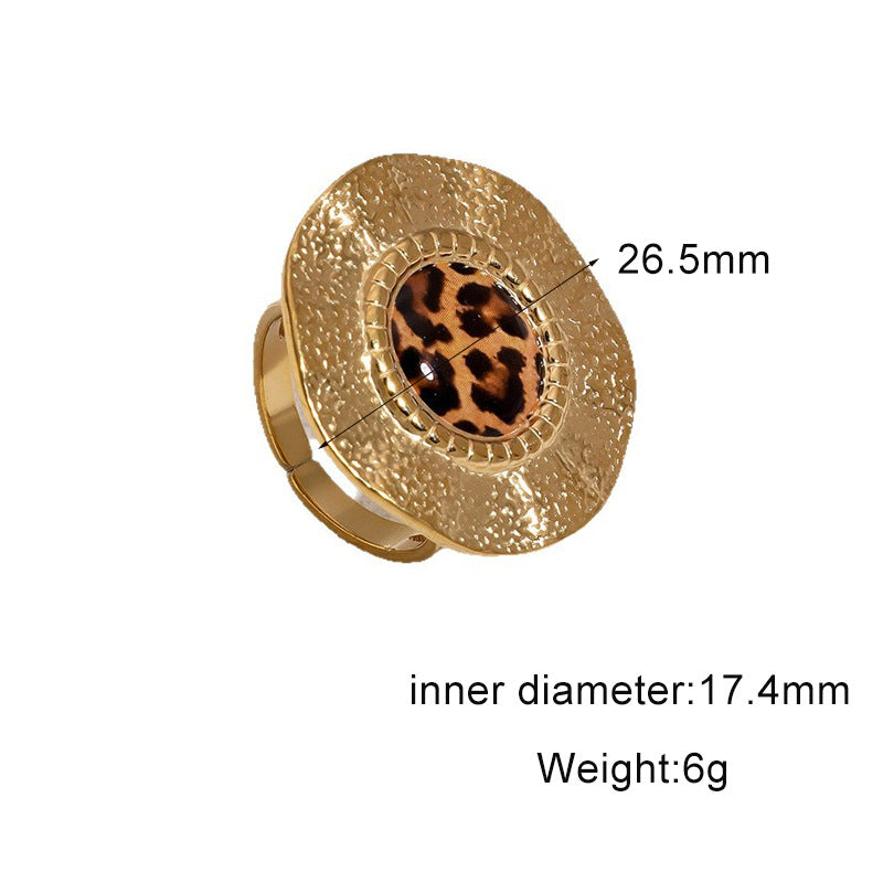 Luxury Leopard Print Geometric Plated Stainless Steel Open Ring for Women
