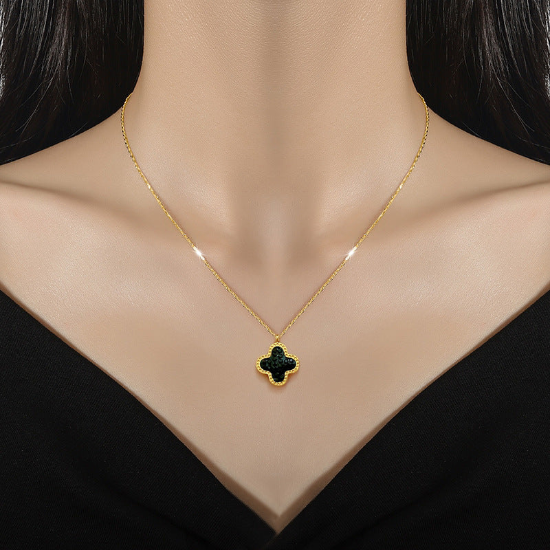Minimalist Four-Leaf Clover Pendant Necklace in Titanium Steel with Gold Plating for Women and Men, Adjustable Locket Chain Jewelry