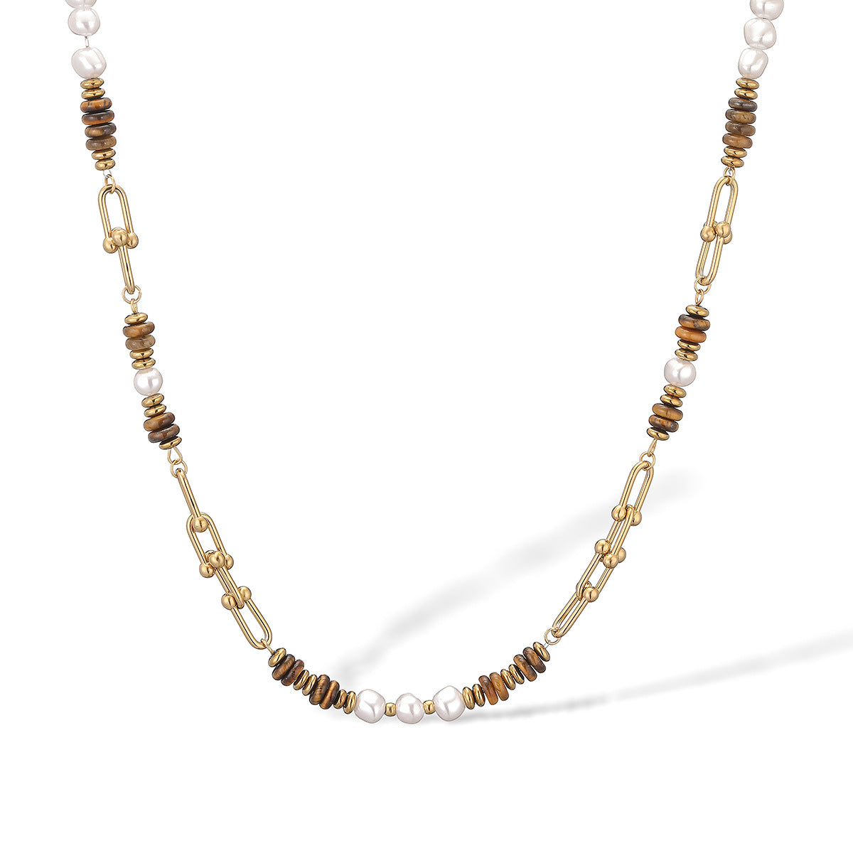 Collar minimalista geométrico de acero inoxidable con cuentas para mujer con chapado en oro de 18 quilates, cadena versátil hasta la clavícula