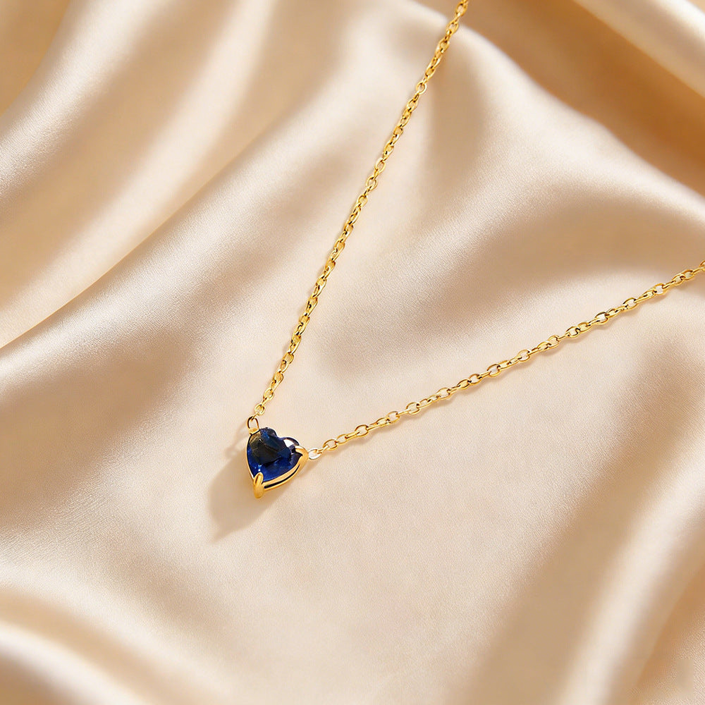 Elegante collana da donna in acciaio inossidabile placcato a forma di cuore con pietra natale di dicembre