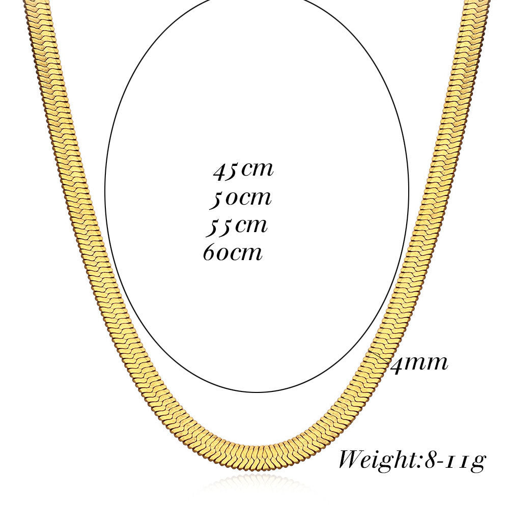 Trendy Geometric 18K Gold Plated Stainless Steel Snake Chain Necklace for Women