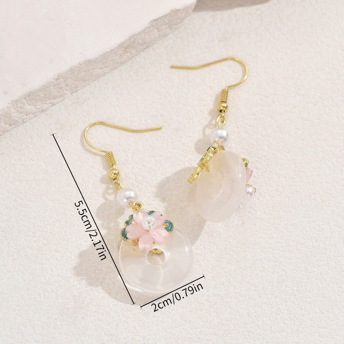 Pendientes minimalistas florales geométricos para mujer con incrustaciones de piedras preciosas en base de cobre y postes de acero inoxidable
