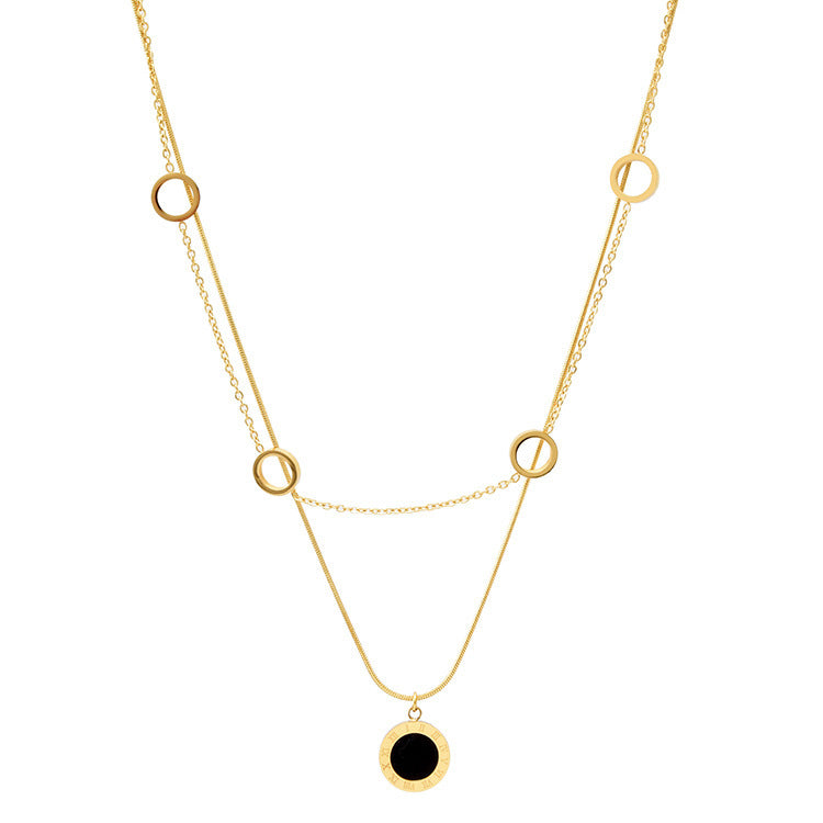 Minimalist Clover Pendant Necklace for Women in Titanium Steel with Gold Plating on O-Chain Adjustable Layered Locket Style