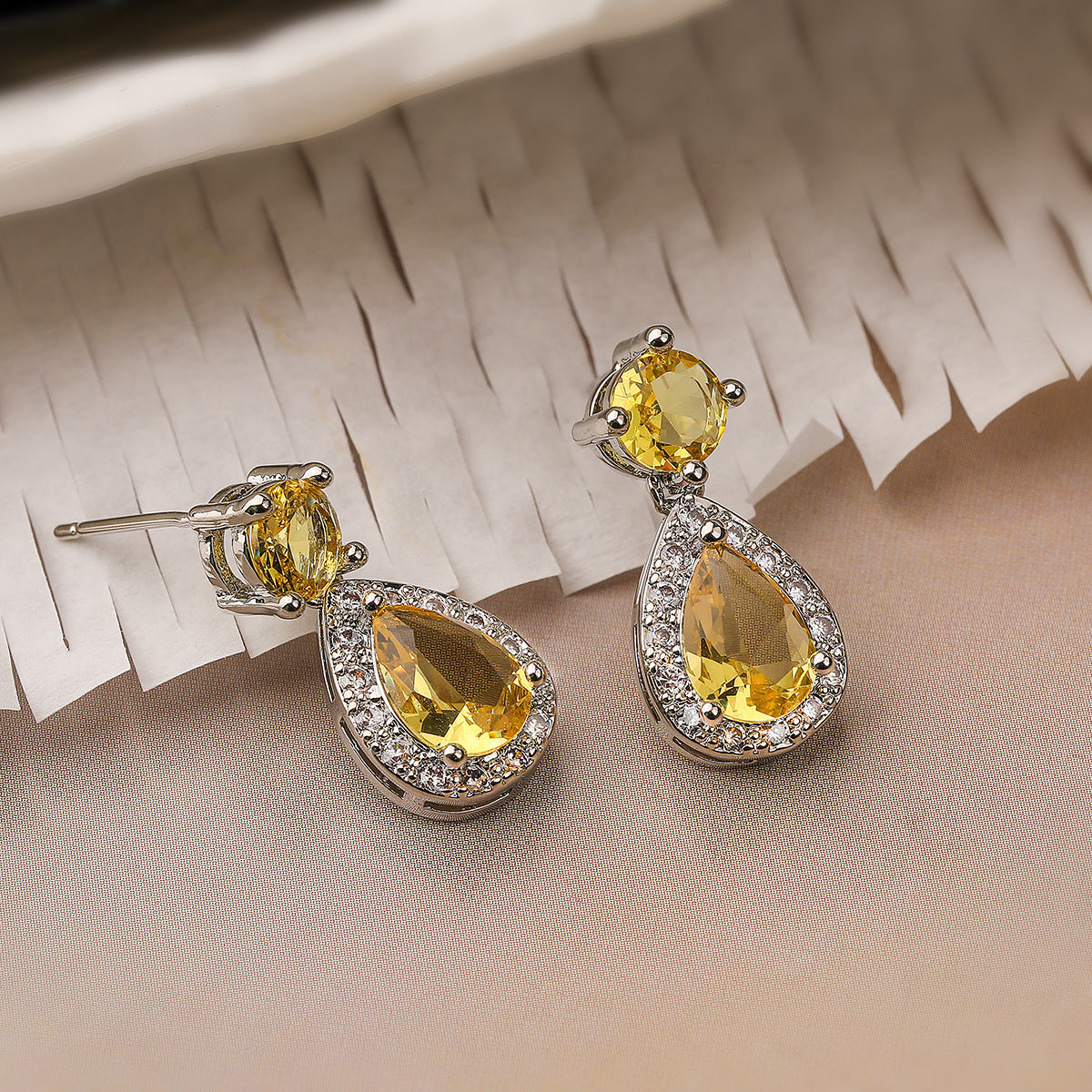 Minimalist Geometric Drop Earrings for Women in Plated Copper with Zircon Accents