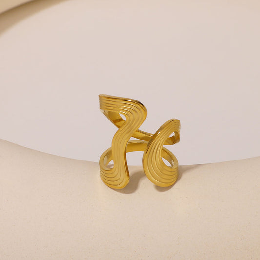 Minimalist Geometric Line Wrap Open Ring 18K Gold Plated Stainless Steel Unisex Jewelry