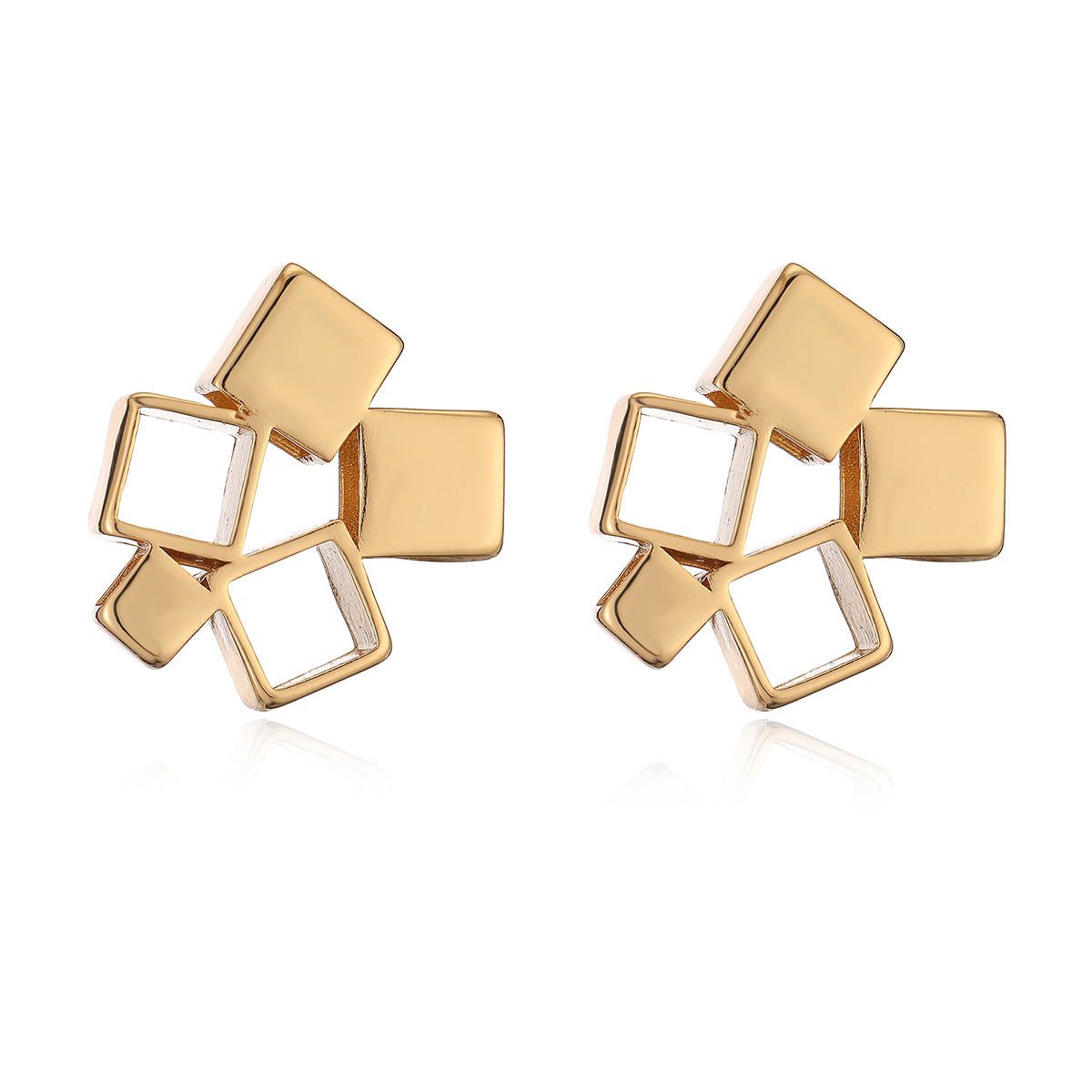 Vintage Geometric Copper Earrings for Women with Gold Plating Unique Irregular Design Fashion Statement Studs